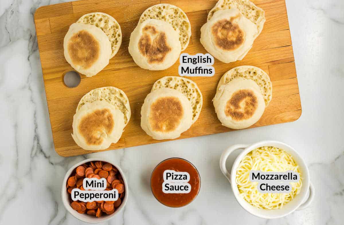 Overhead Image of the Air Fryer English Muffin Pizza Ingredients