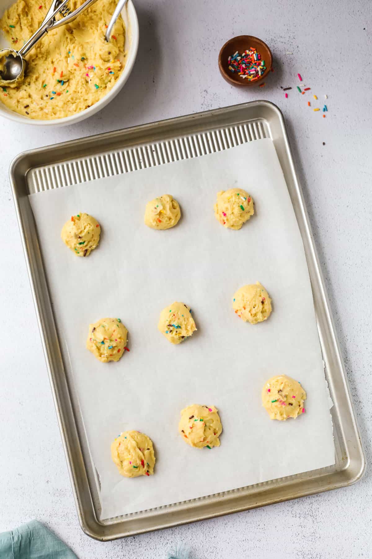 Drop tablespoons of cookie dough onto the baking sheet.