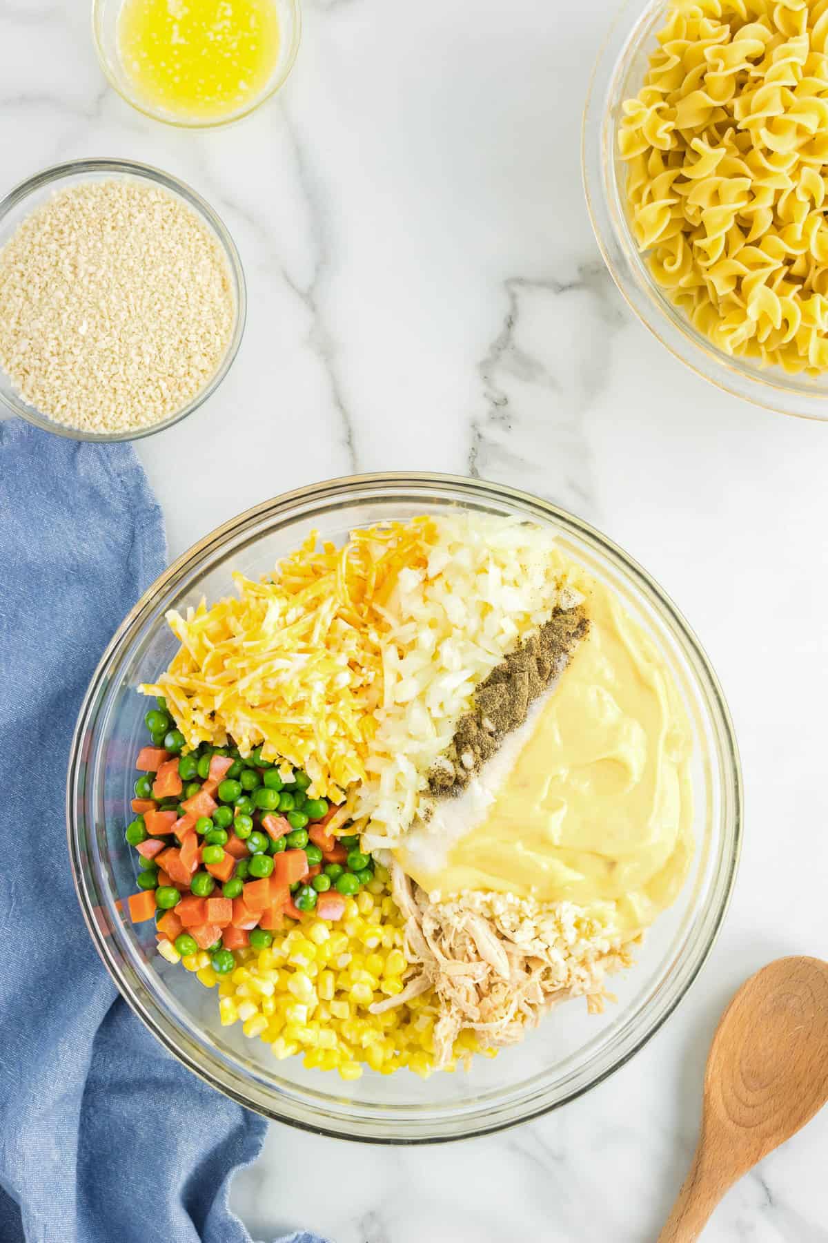 Ingredients for Chicken Noodle Casserole Recipe in Bowl