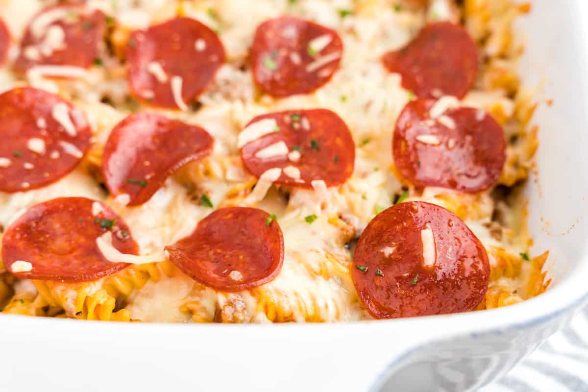 Pizza Casserole in baking dish