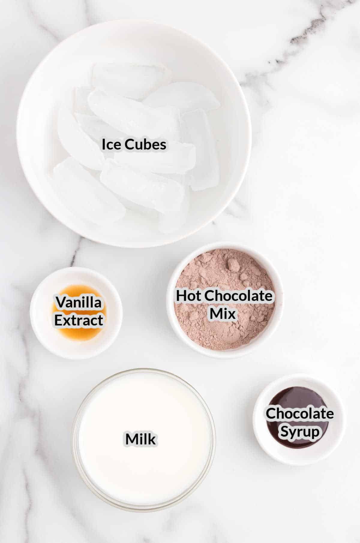 Overhead Image of the Frozen Hot Chocolate Ingredients