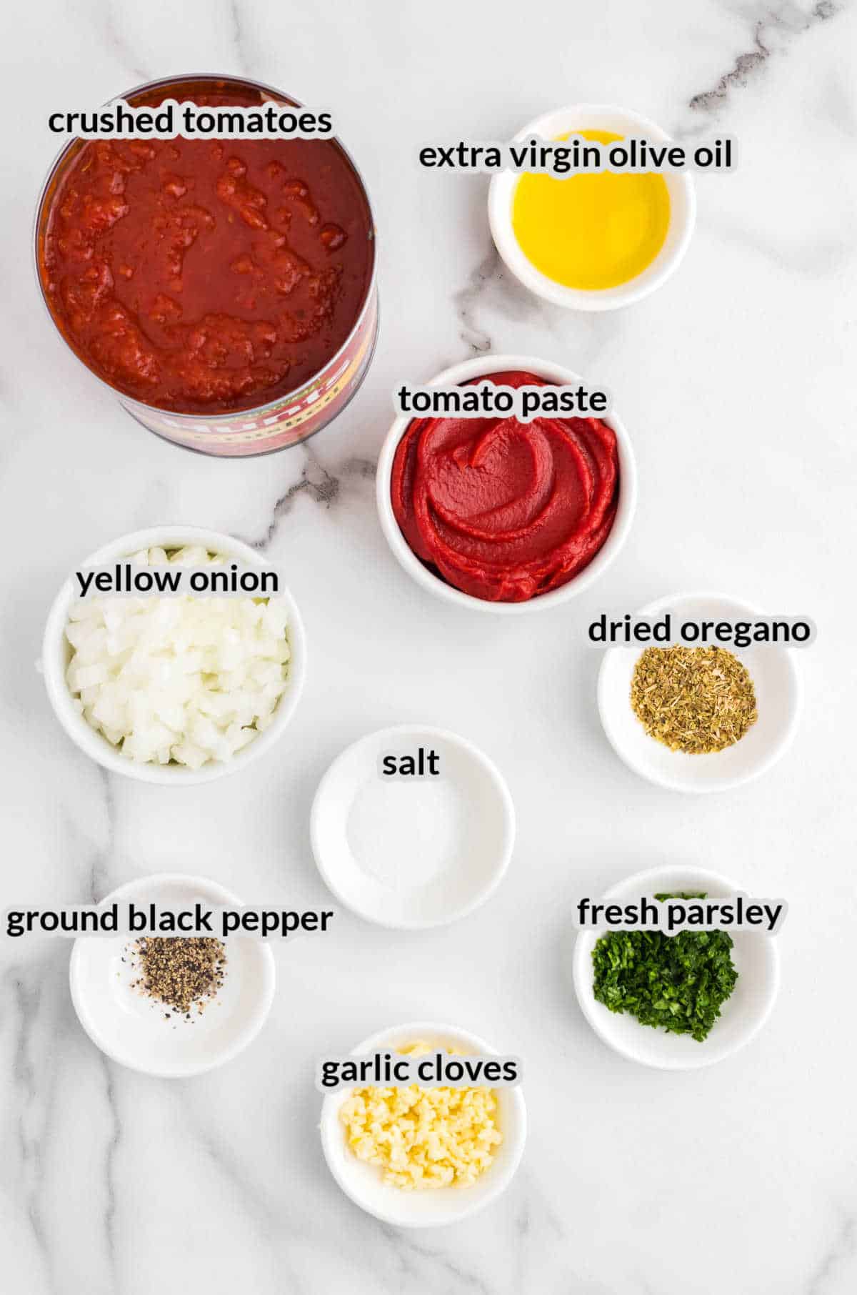 Overhead Image of Homemade Marinara Sauce Ingredients