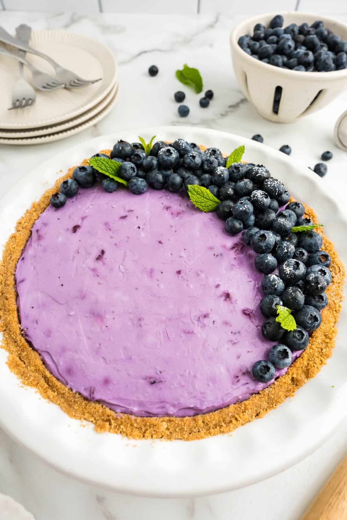 No Bake Blueberry Cheesecake overhead 