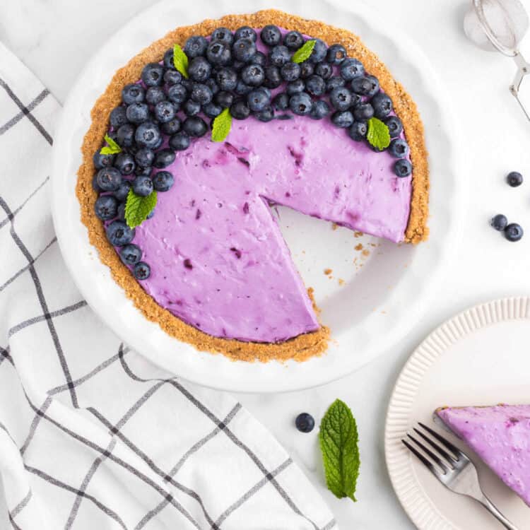 No Bake Blueberry Cheesecake with slice gone