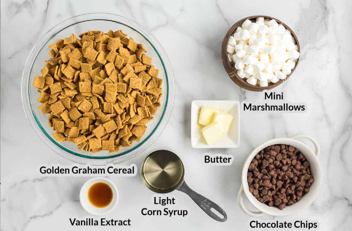 Overhead Image of the No Bake S'mores Bars Ingredients