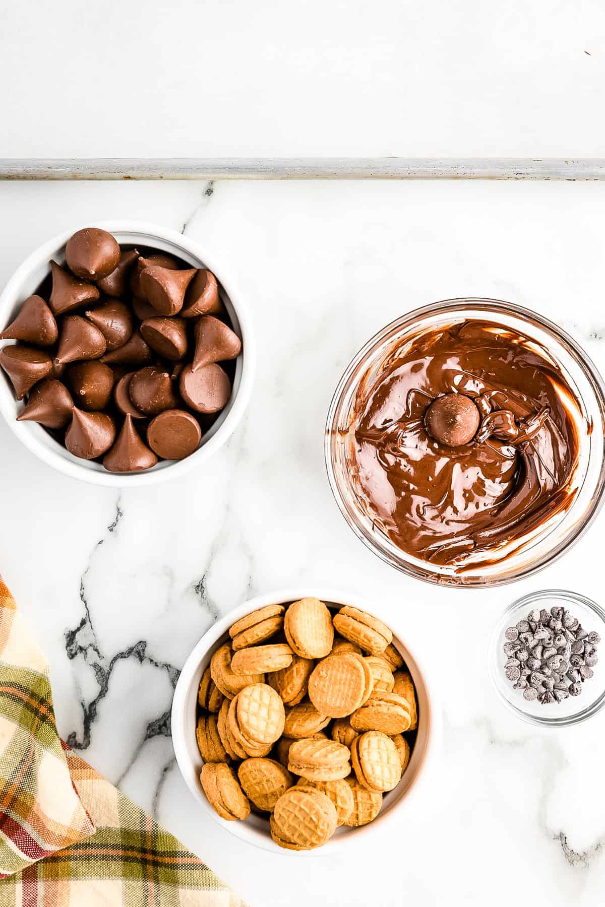 Dip the 48 Pieces of Chocolate Chips into the bowl of melted chocolate chips