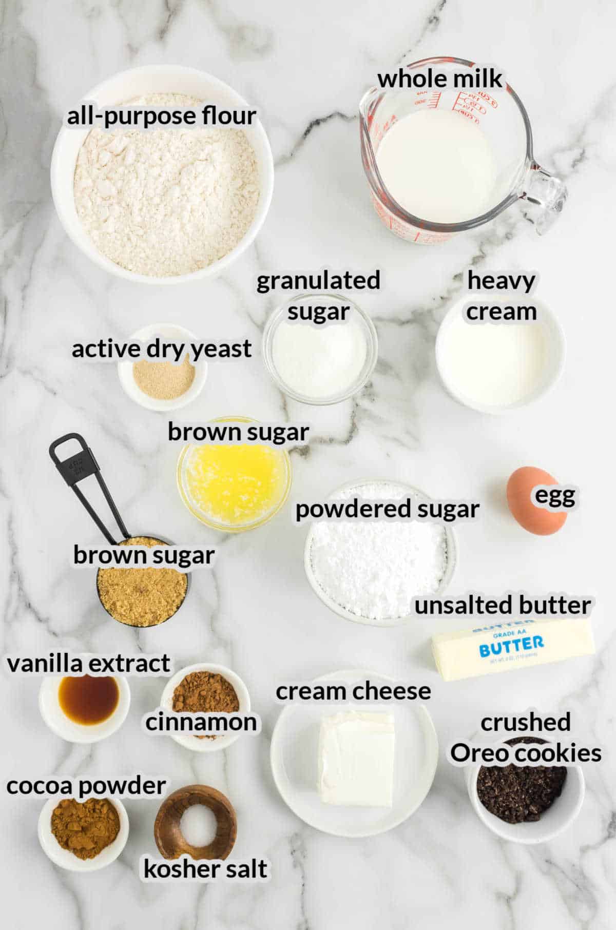 Overhead Image of Oreo Cinnamon Rolls Ingredients