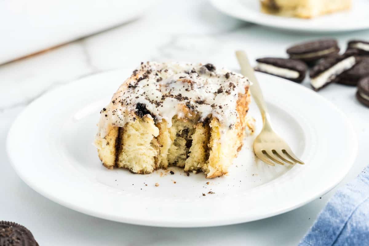 Cinnamon Rolls with Oreo on plate with fork