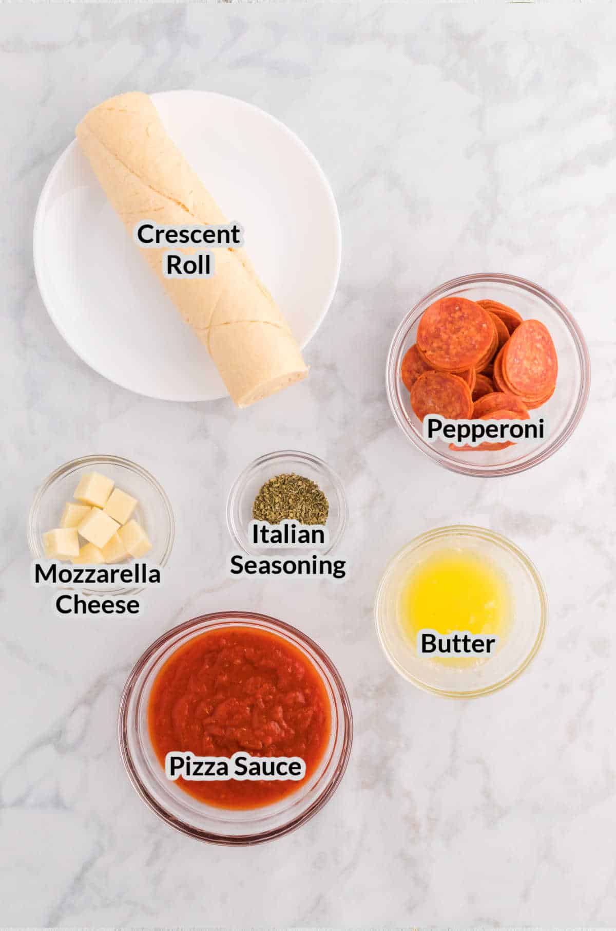 Overhead Image of the Pizza Crescent Rolls Ingredients