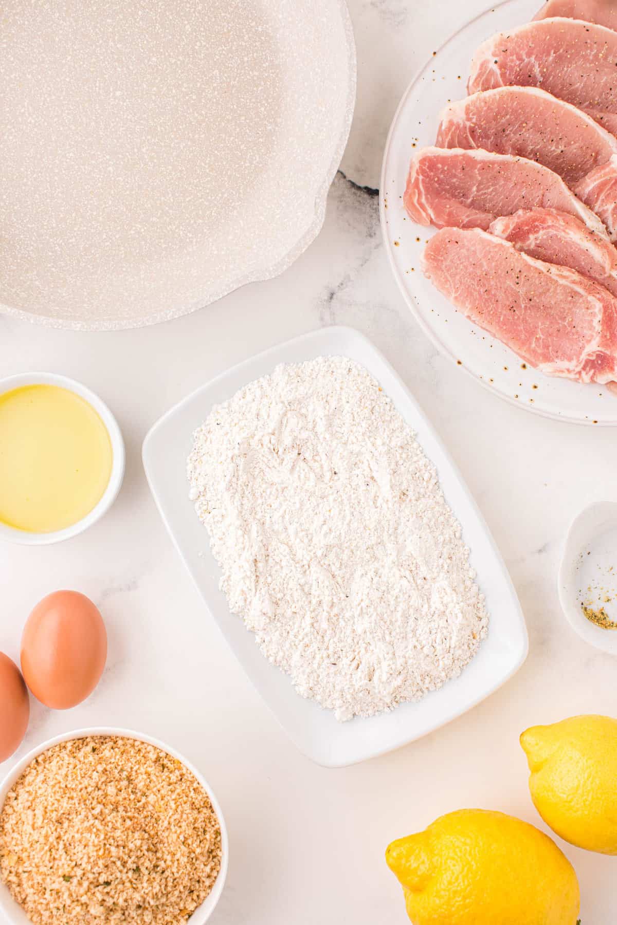 Mixed Breading in Shallow Bowl for German Pork Schnitzel Recipe