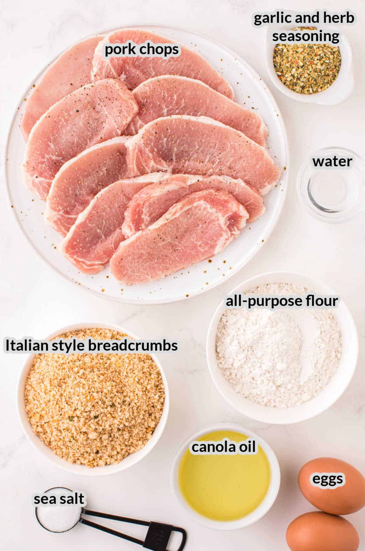 Overhead Image of Pork Schnitzel Ingredients