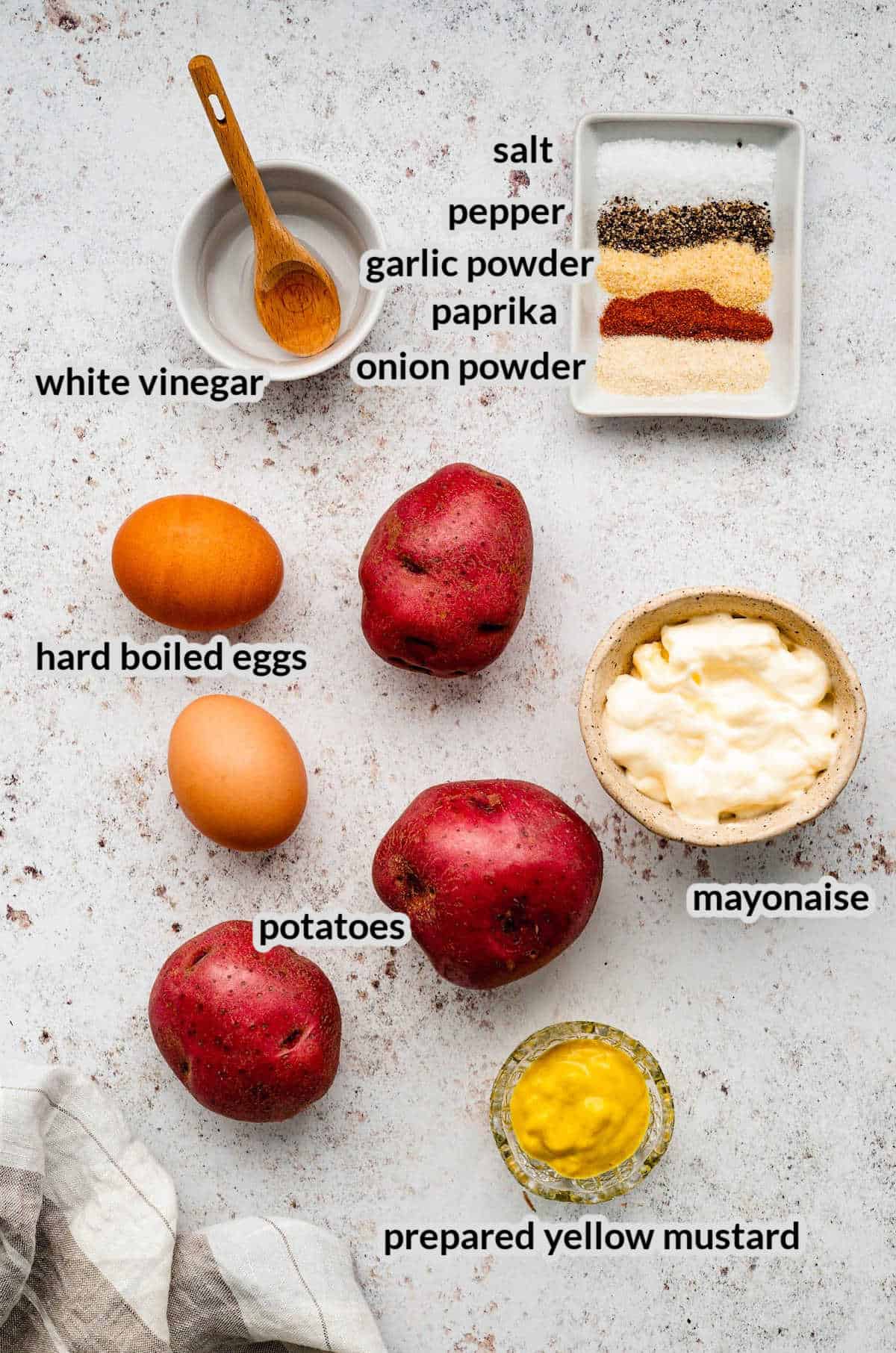 Overhead Image of Potato Salad Ingredients