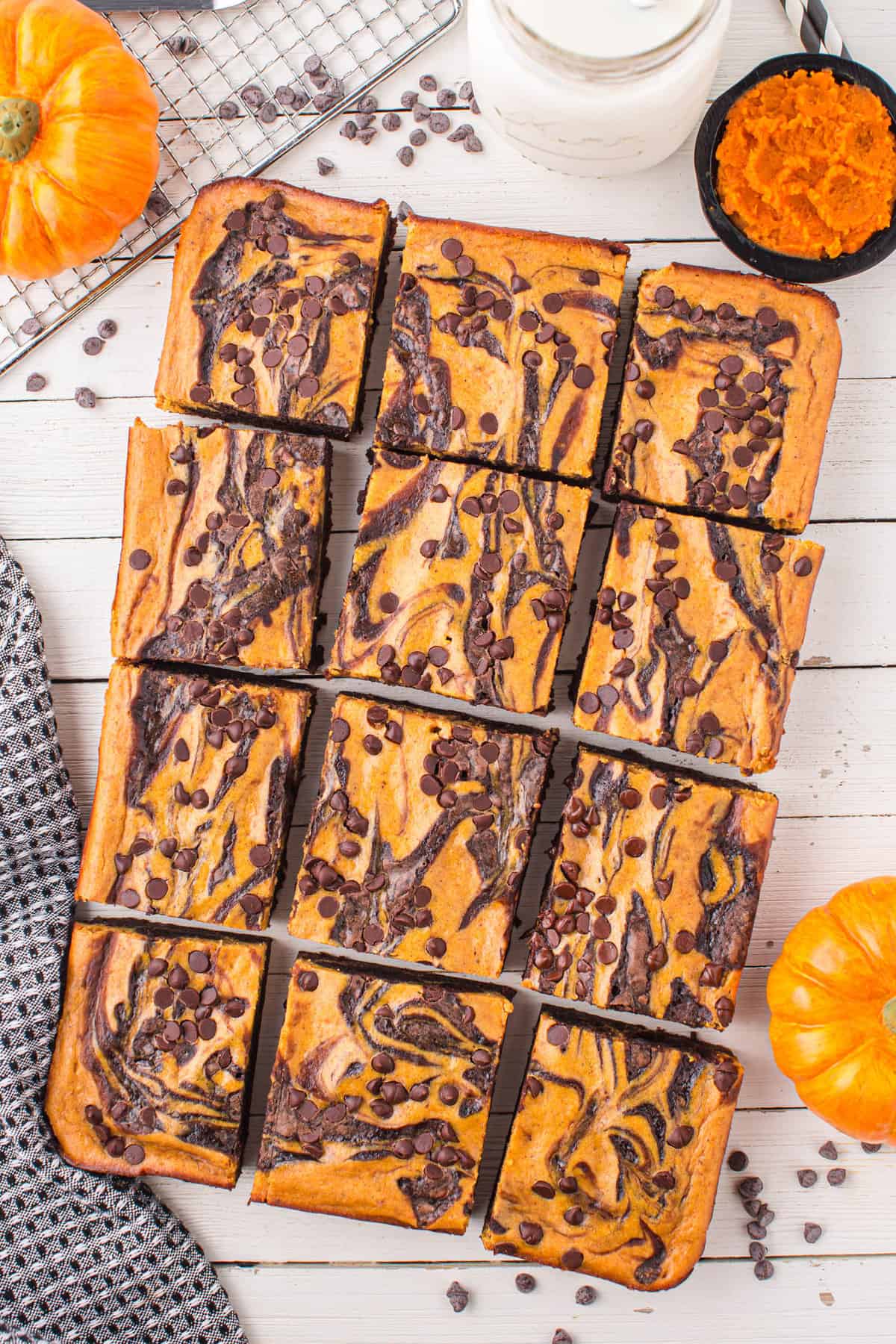 Pumpkin Brownies cut into squares