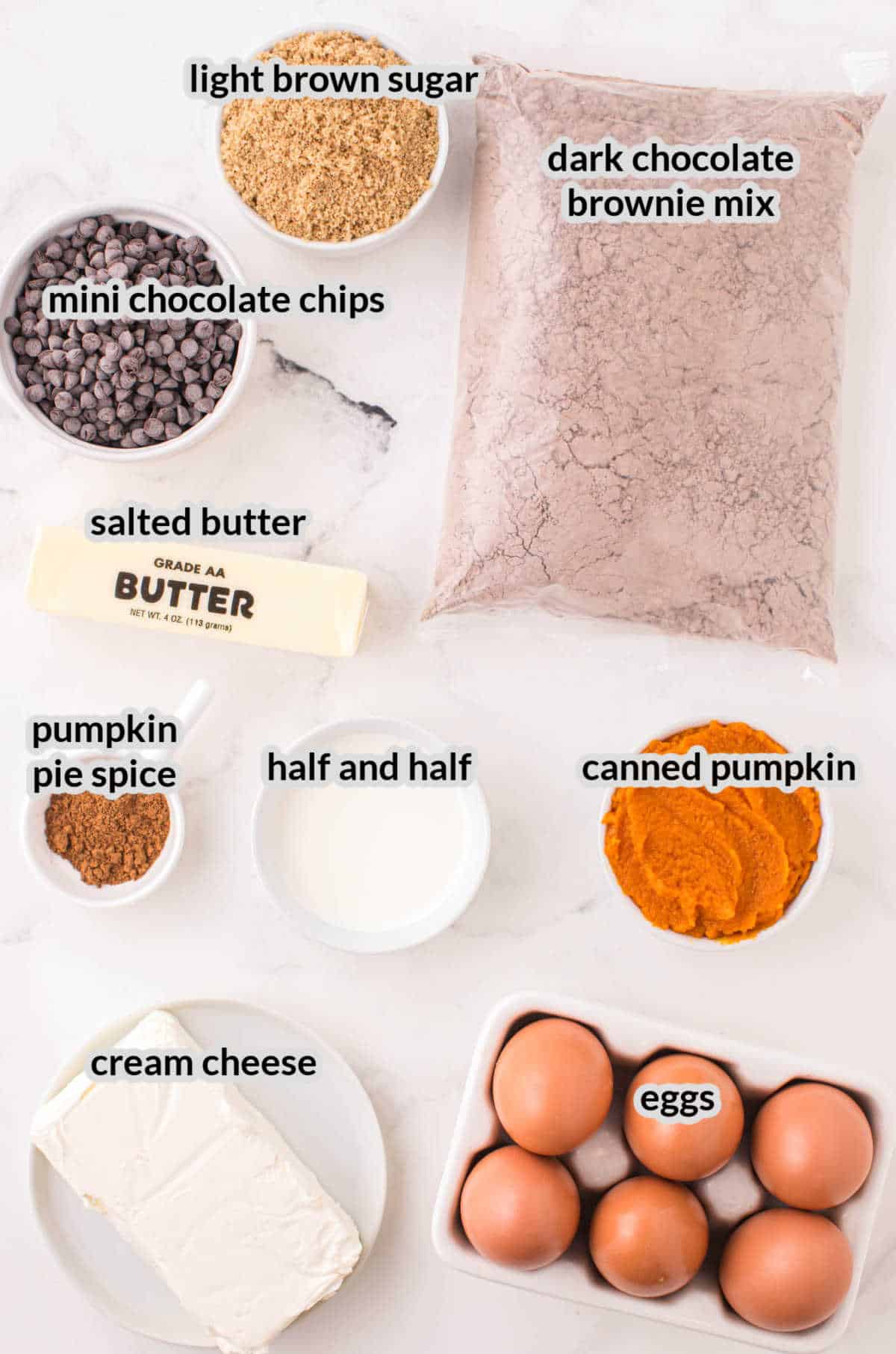Overhead Image of Pumpkin Brownies Ingredients