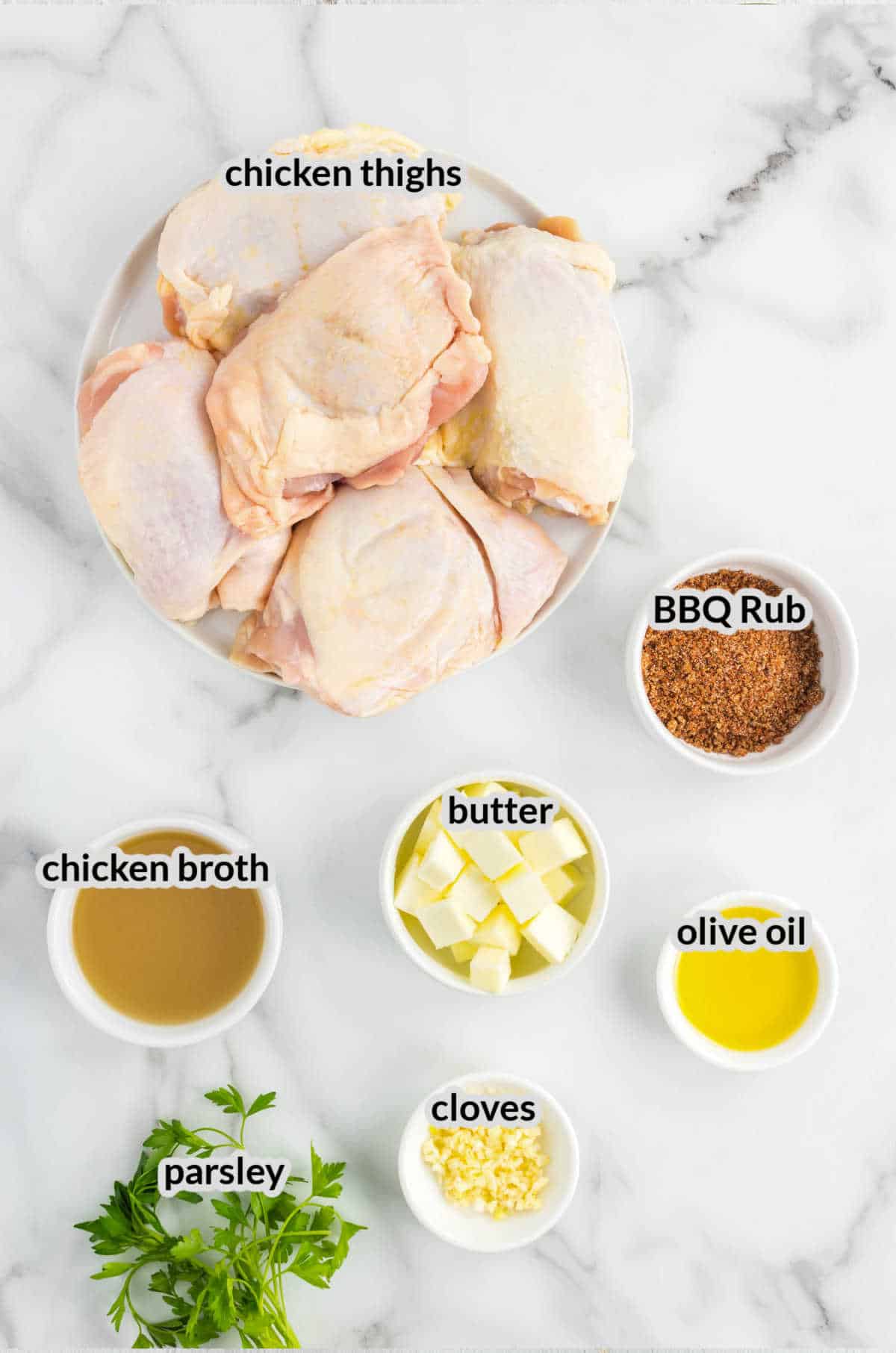 Oerhead Image of Slow Cooker Chicken Thighs Ingredients