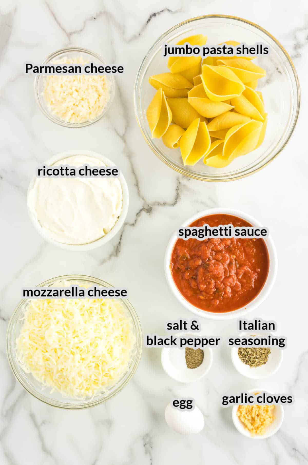 Overhead Image of Stuffed Shells Ingredients