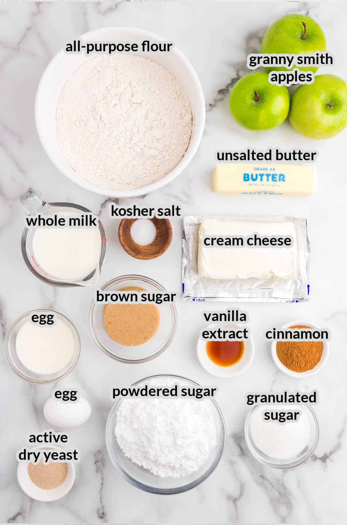 Overhead Image of Apple Cinnamon Rolls Ingredients