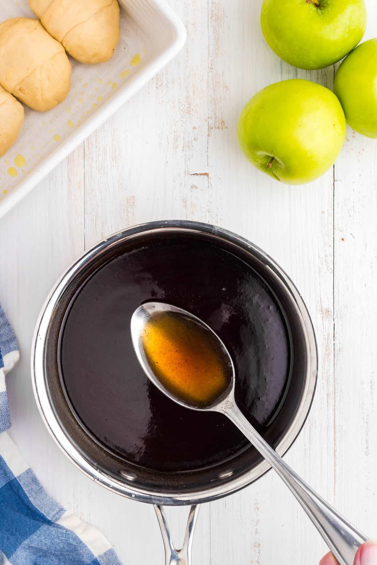 Syrup mixture in saucepan for Apple Dumpling recipe