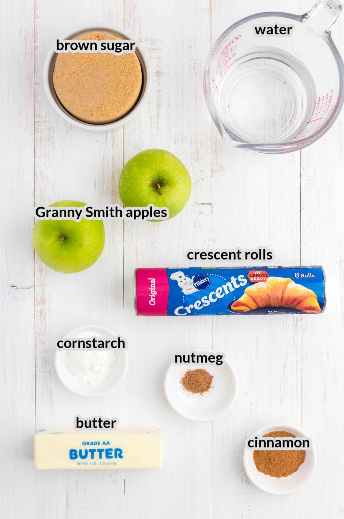 Overhead Image of Apple Dumplings Ingredients