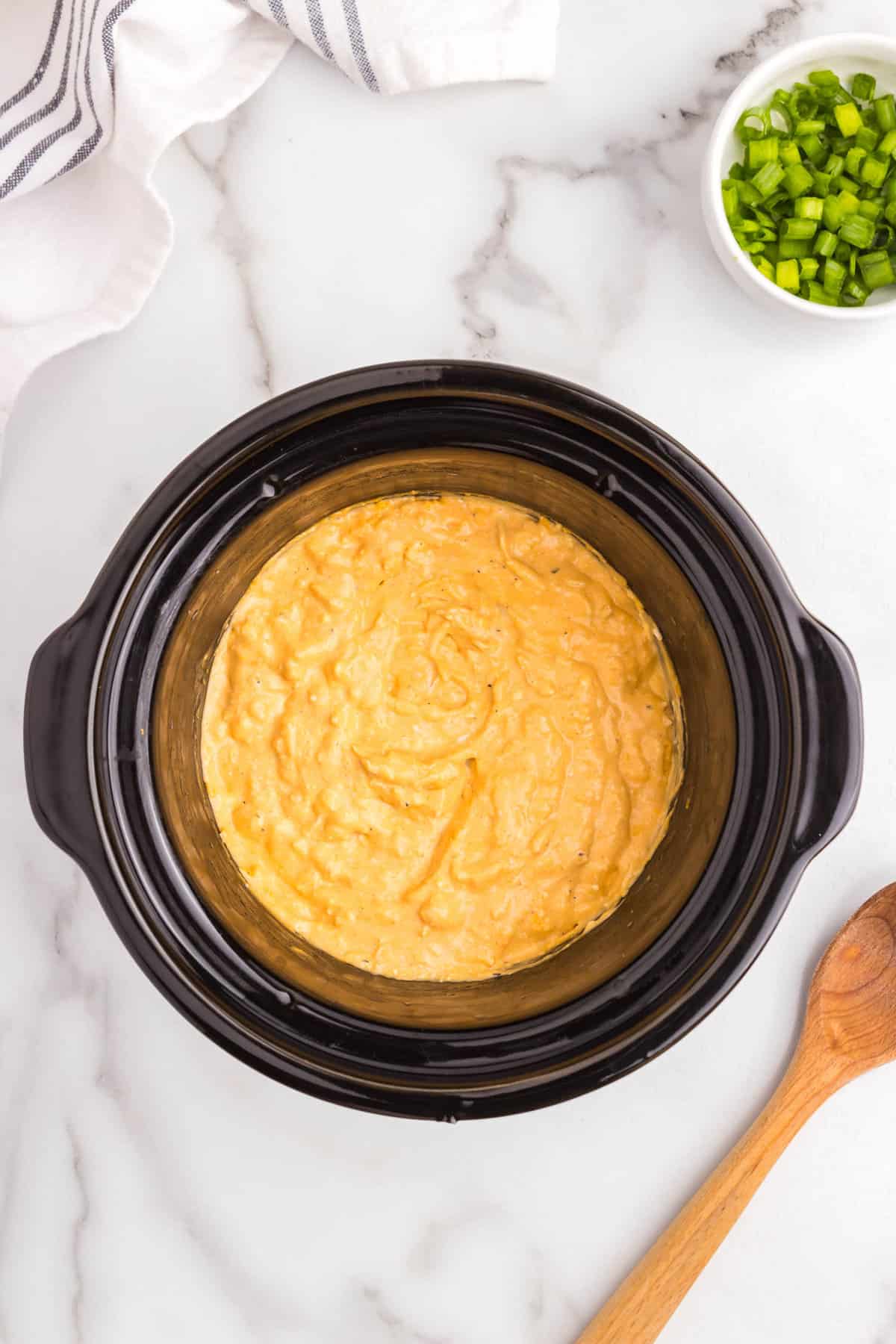 Buffalo Chicken Dip in crock