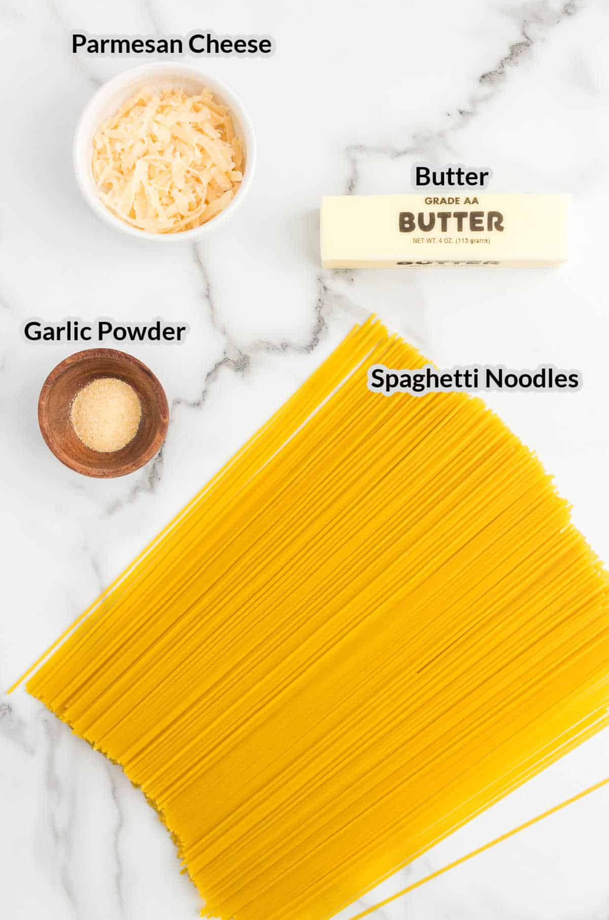 Overhead Image of the Buttered Noodles Ingredients