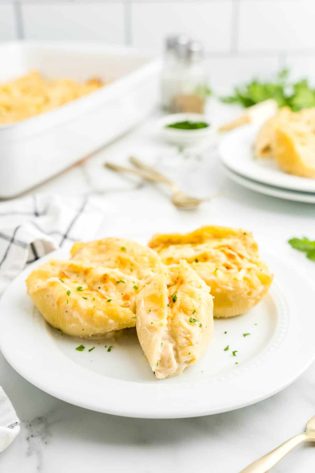 Chicken Alfredo Stuffed Shells on Plate 