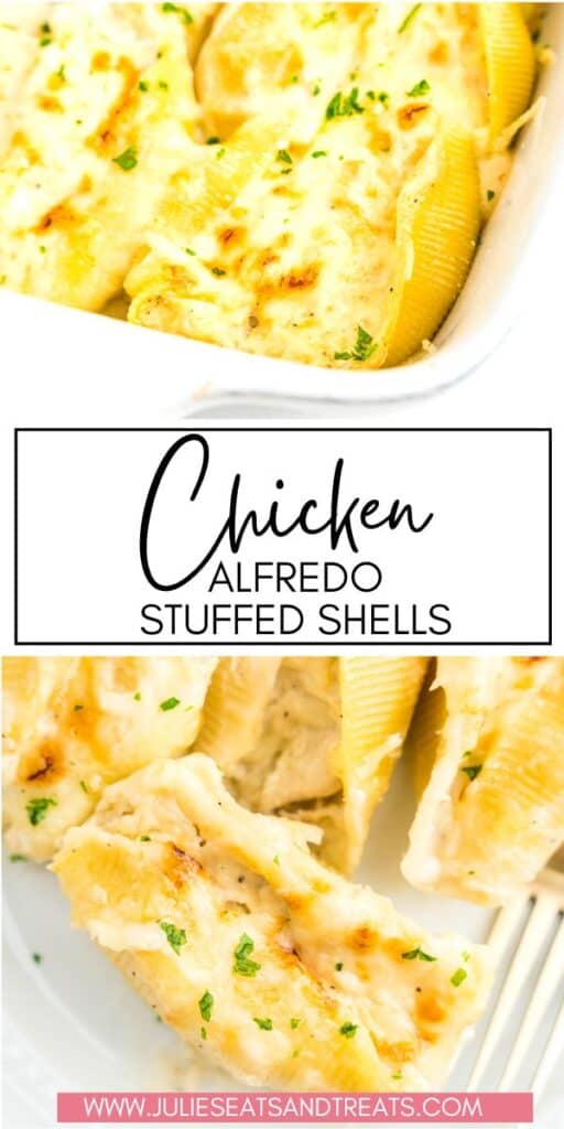 Chicken Alfredo Stuffed Shells JET Pinterest Image