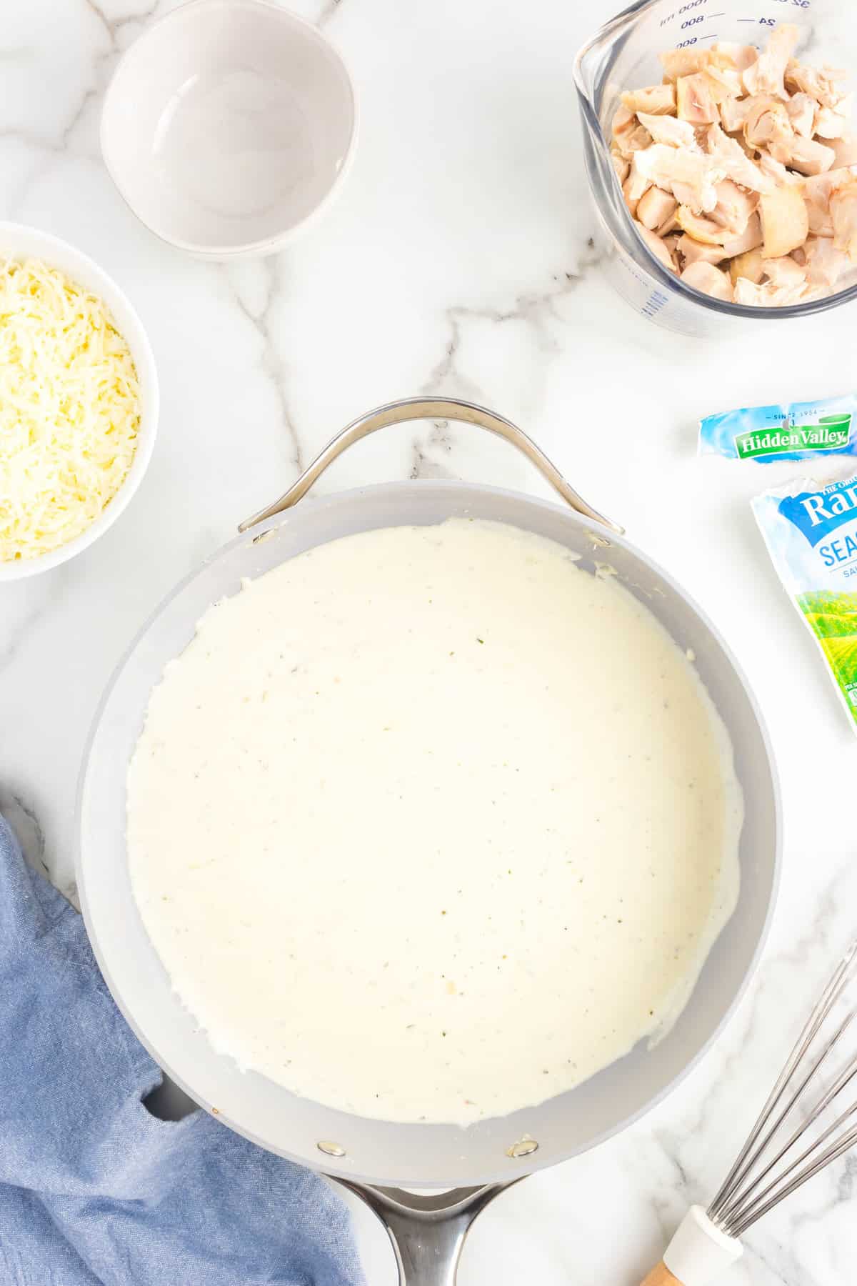 Whisked until smooth sauce ingredients for Chicken Bacon Ranch Casserole recipe