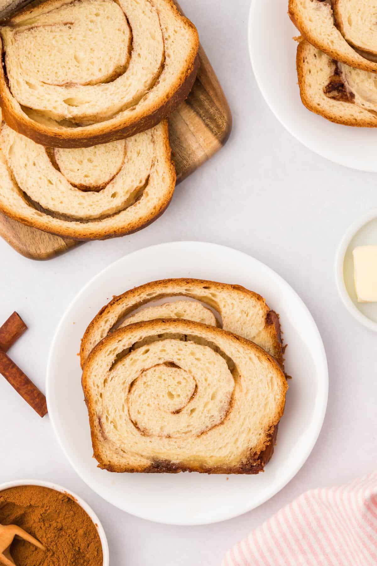 Cinnamon Swirl Bread slices on plate