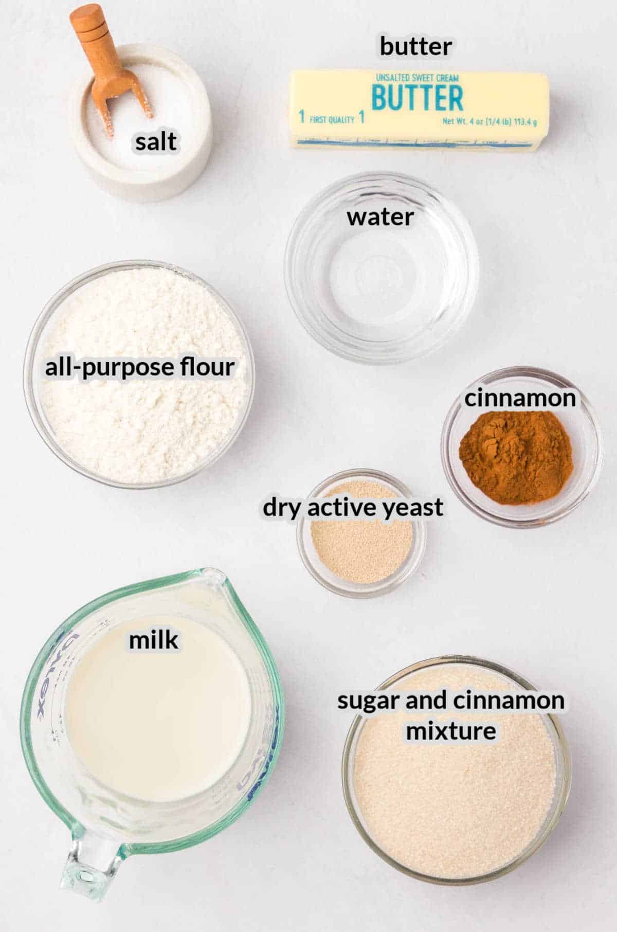 Overhead Image of Cinnamon Swirl Bread Ingredients