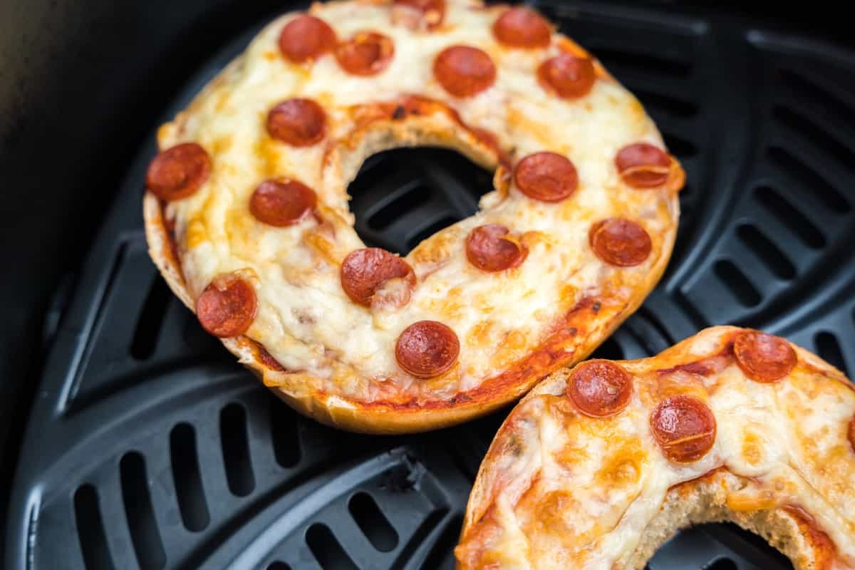 Pizza Bagels cooked in an Air Fryer.
