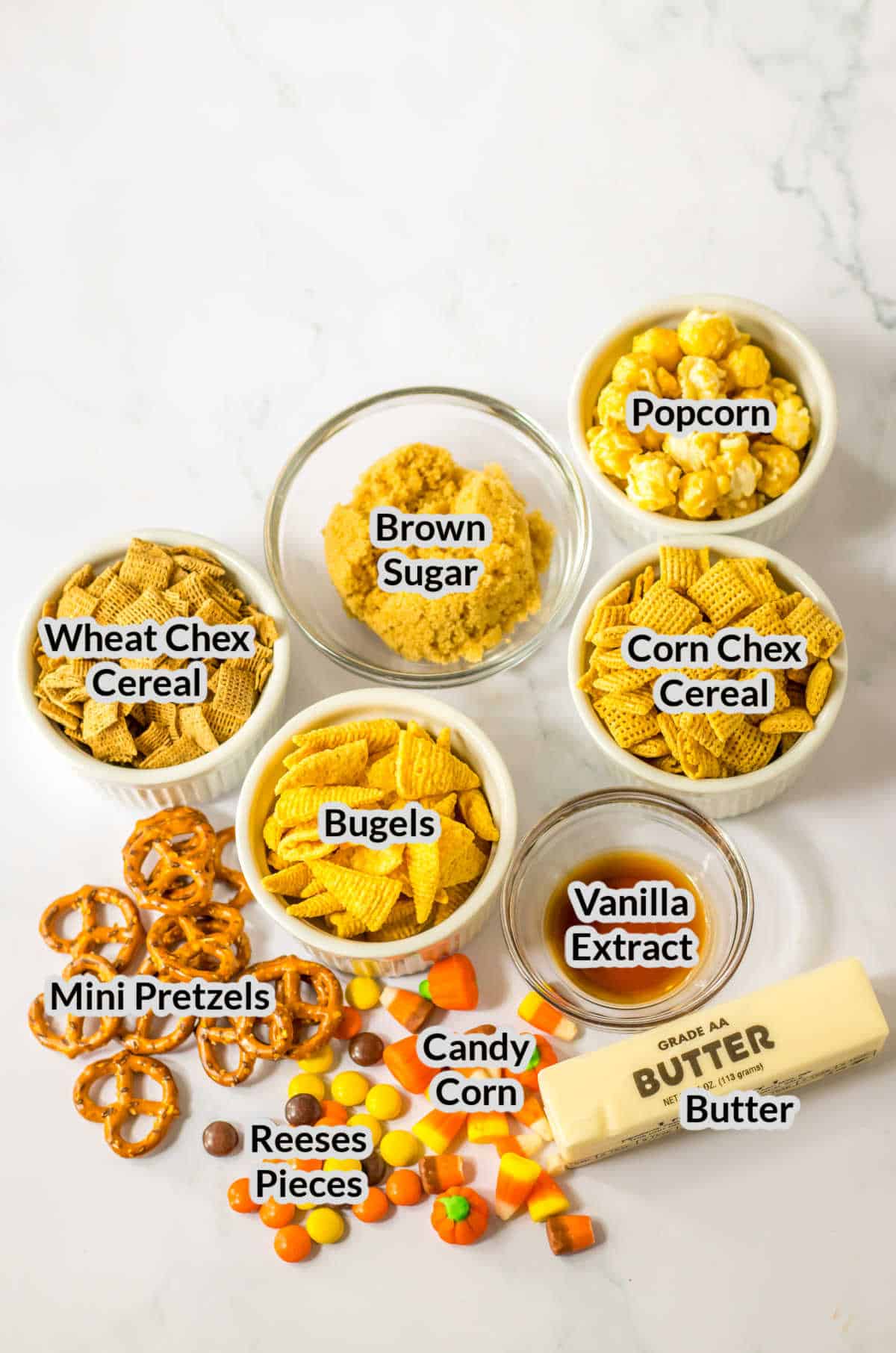 Overhead Image of the Fall Snack Mix Ingredients