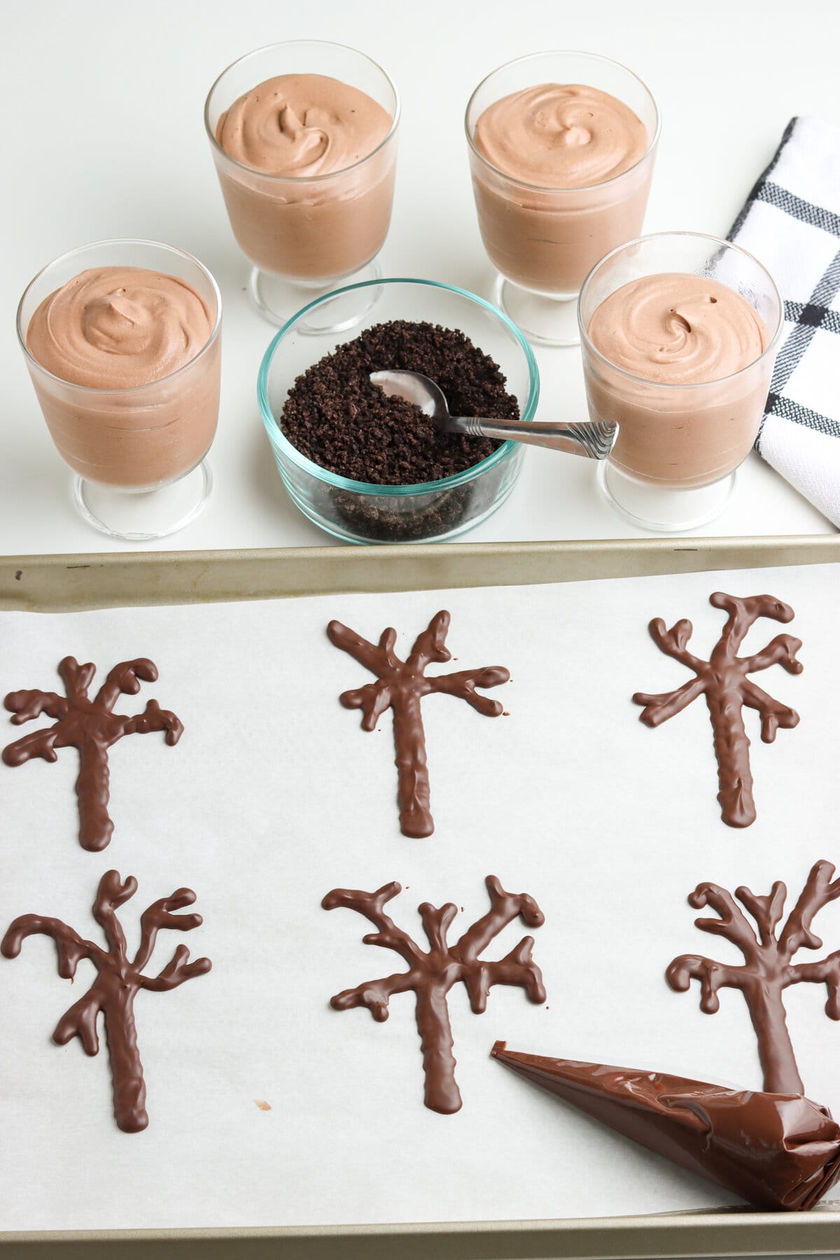 Chocolate trees on sheet pan