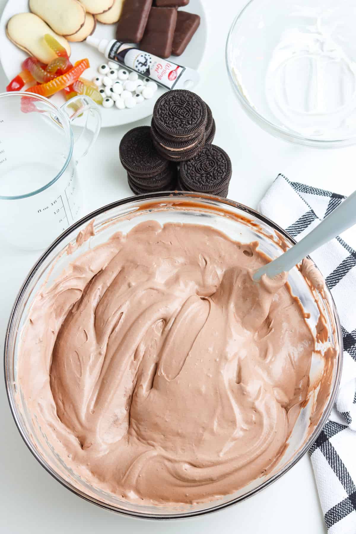 Glass bowl with Cool whip chocolate pudding