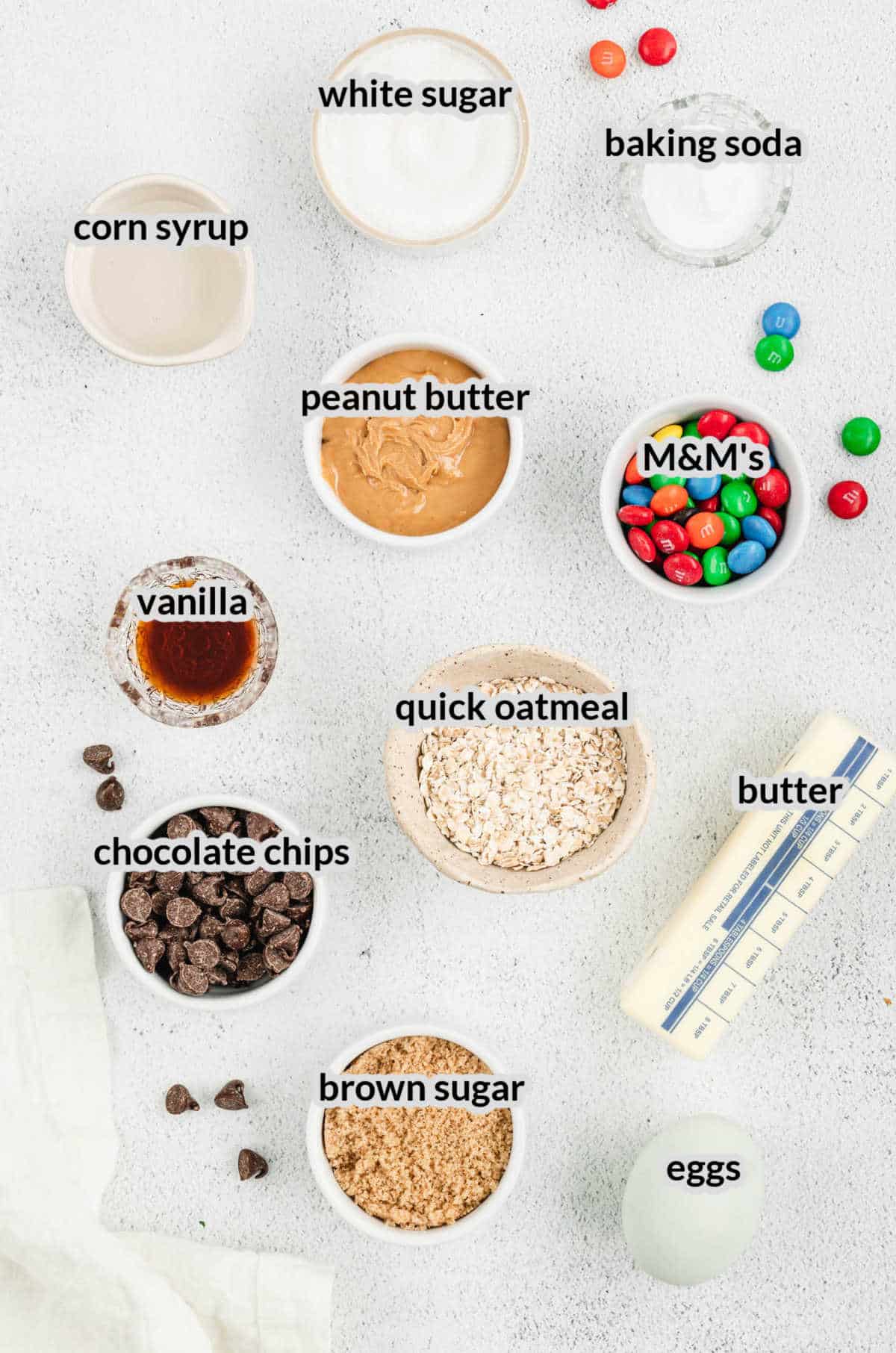 Overhead Image of Monster Cookie Bars Ingredients