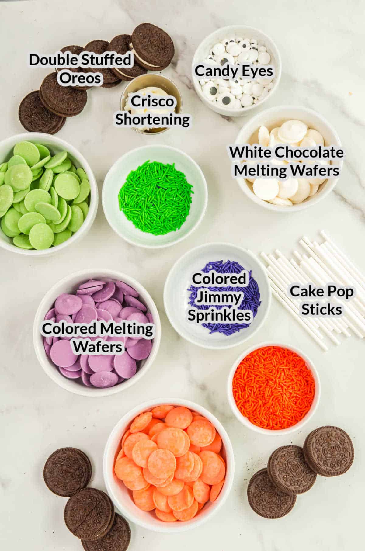 Overhead Image of the Monster Oreo Pops Ingredients