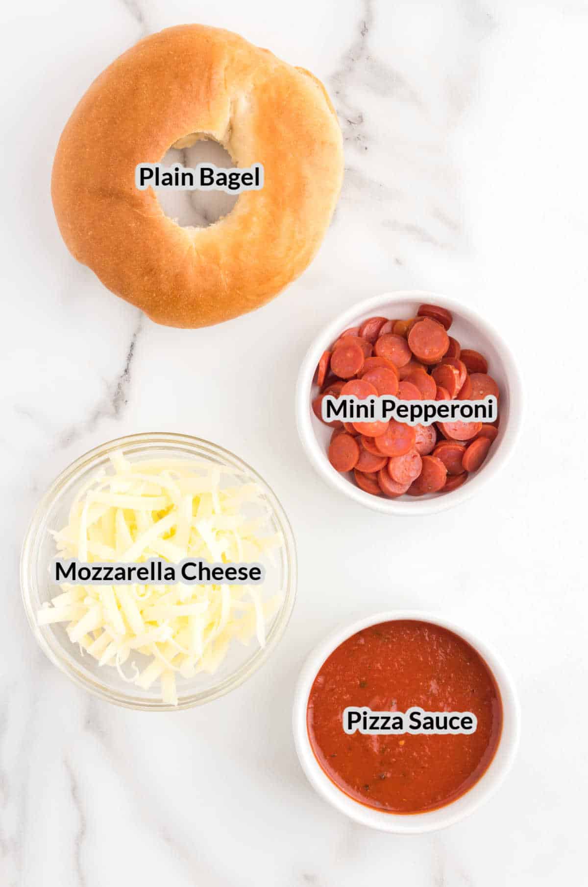 Overhead Photo of the Pizza Bagels in Air Fryer Ingredients