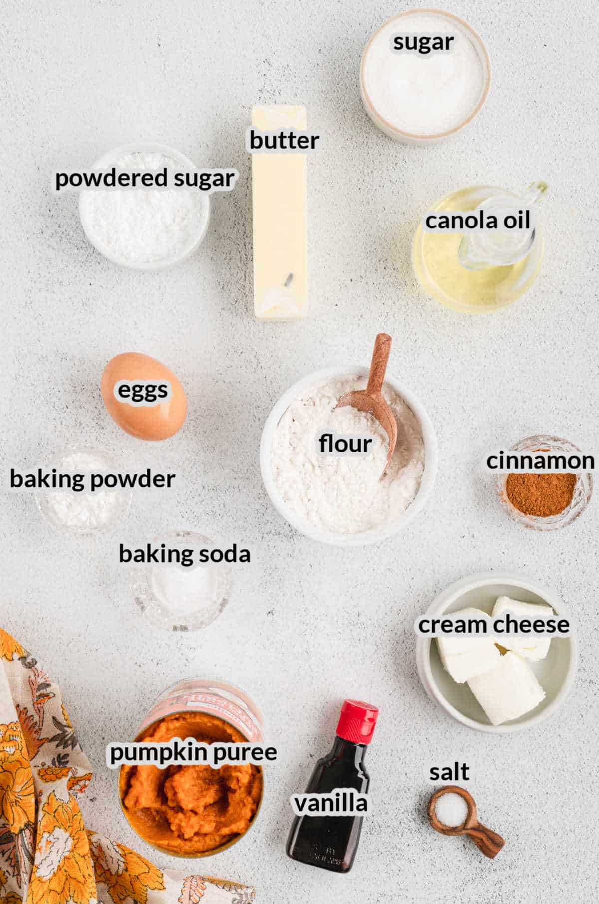 Overhead Image of Pumpkin Bars Ingredients