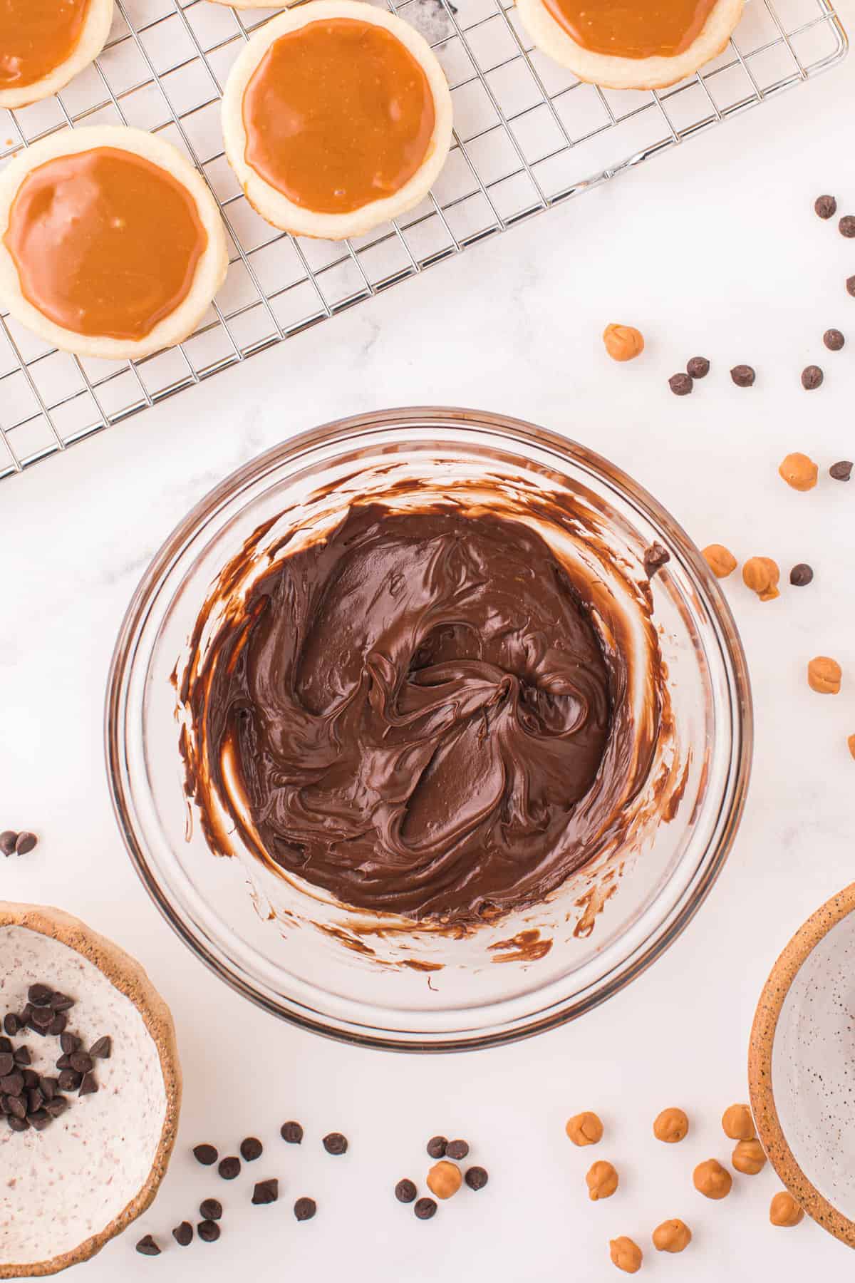 Melted Chocolate in Bowl for Twix Cookies