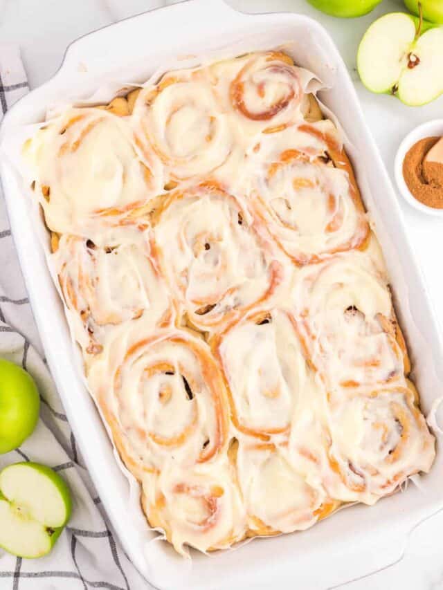 Apple Cinnamon Rolls frosted with homemade cream cheese frosting