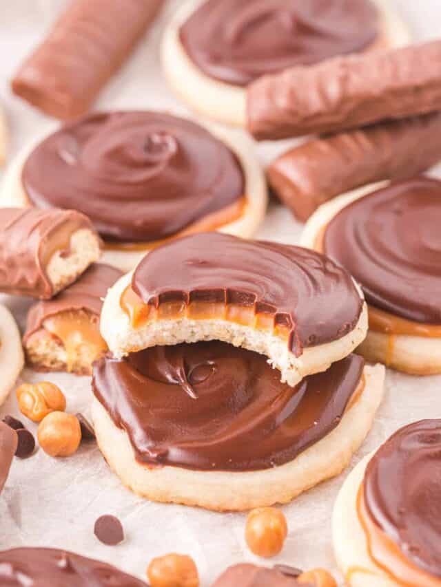 Twix Cookie Recipe piled high with caramel and chocolate