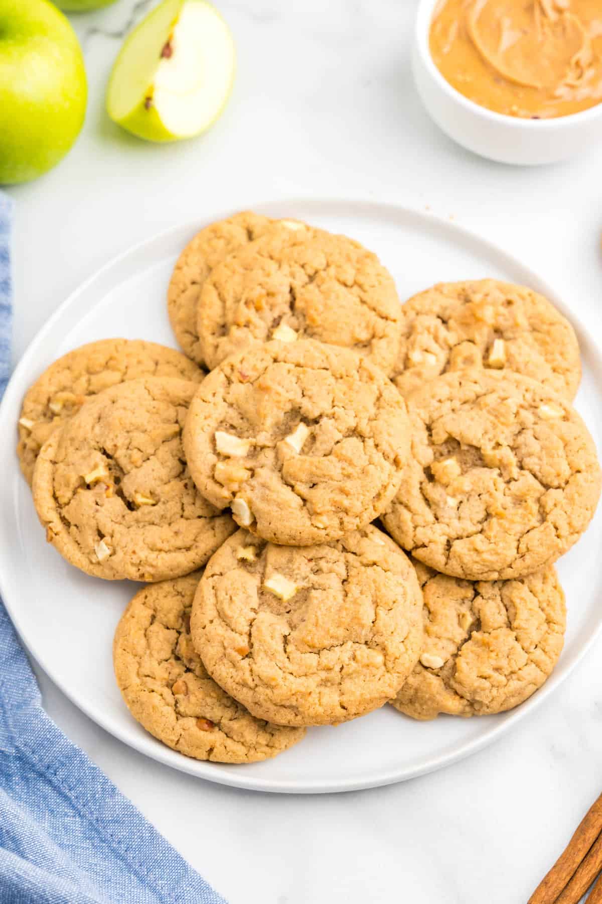 Apple Peanut Butter Cookies arranged on plate ready to enjoy