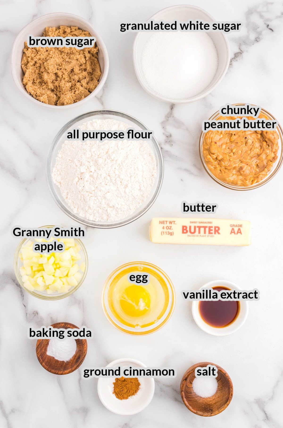 Overhead Image of Apple Peanut Butter Cookies Ingredients