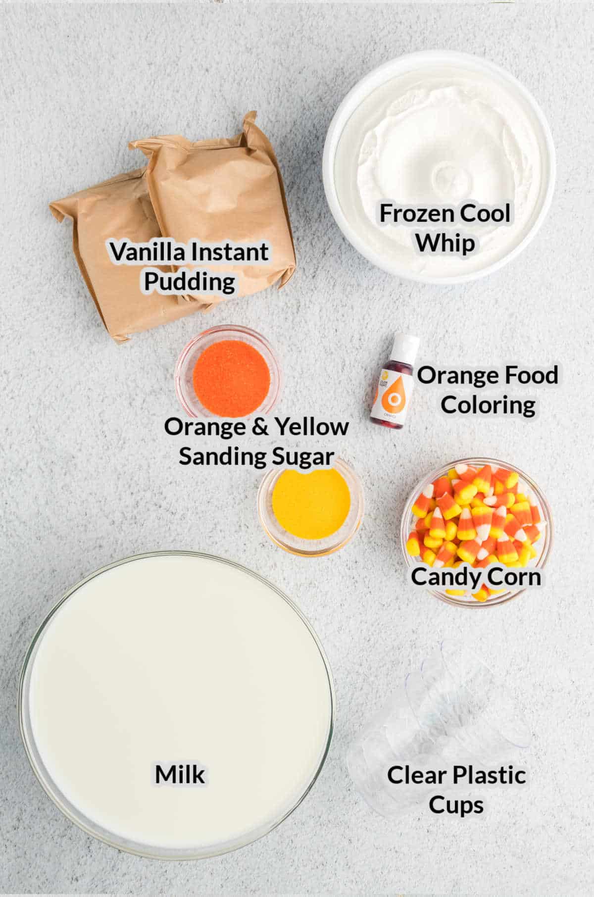 Overhead Image of the Candy Corn Pudding Cups Ingredients