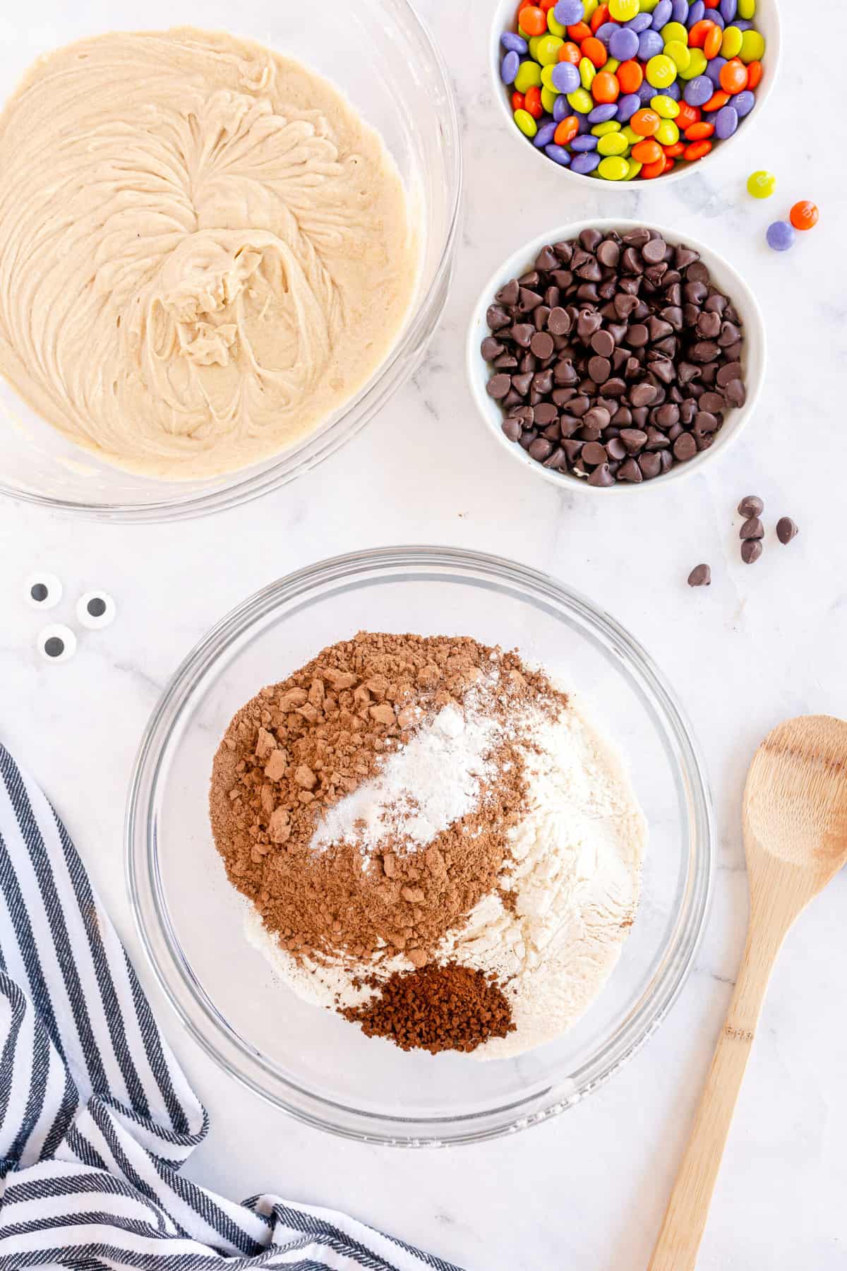 In a Medium Bowl, whisk together Flour, Cocoa Powder, Baking Powder, Salt and Coffee Granules until well blended.