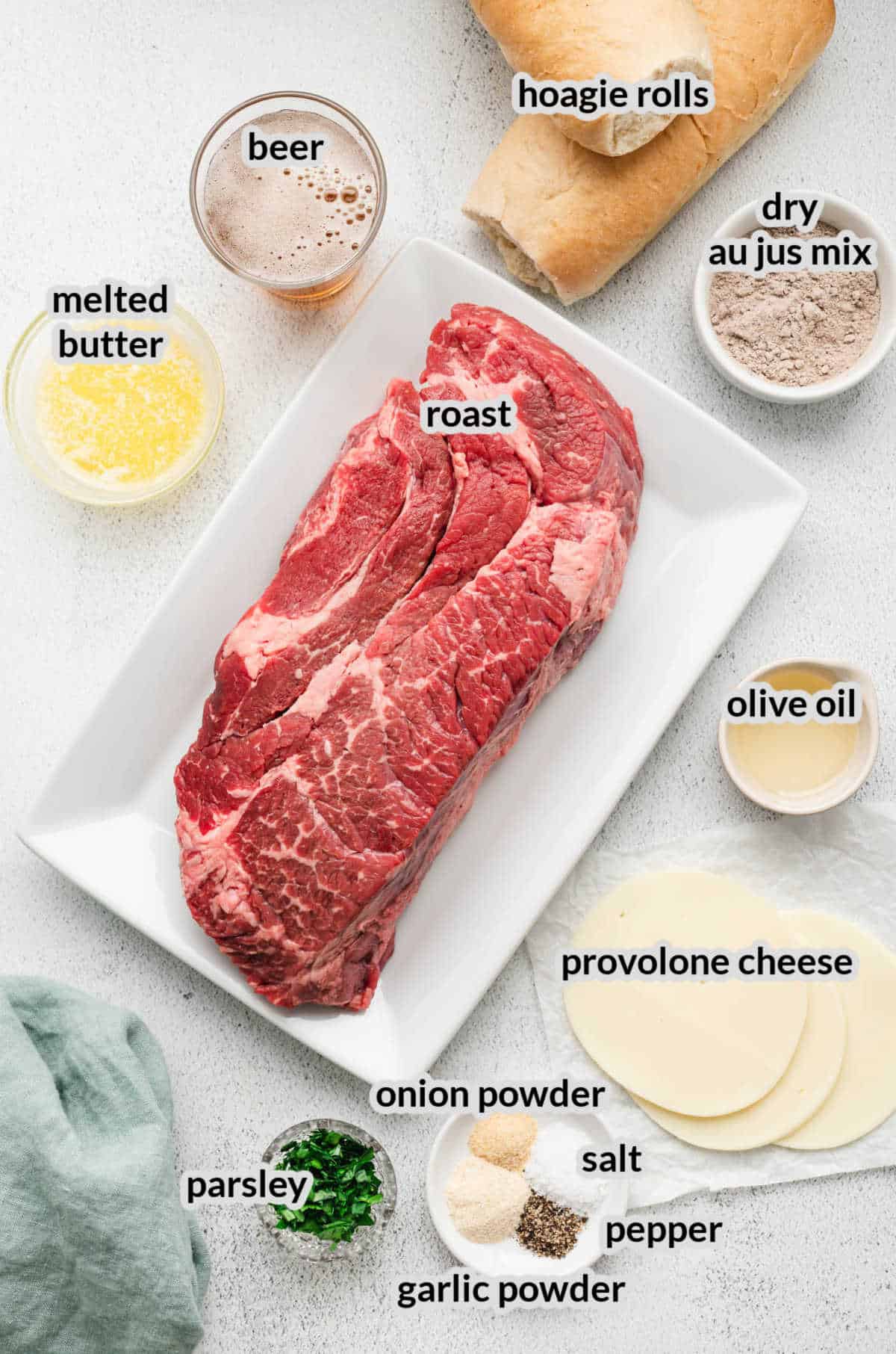 Overhead Image of French Dip Sandwiches Ingredients