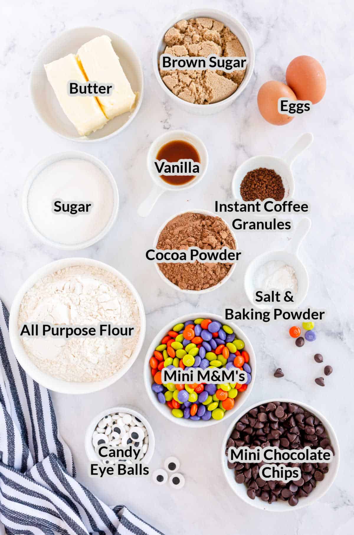 Overhead Image of the Halloween Monster Cookies Ingredients