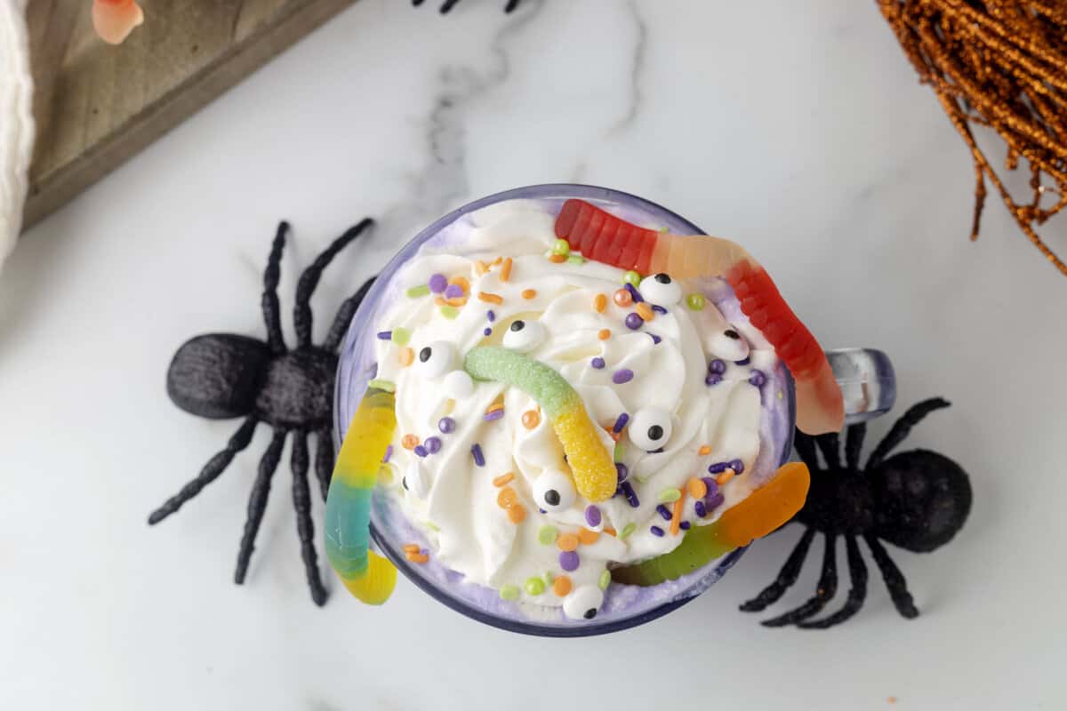 Overhead Photo of a cup of Halloween Hot Chocolate