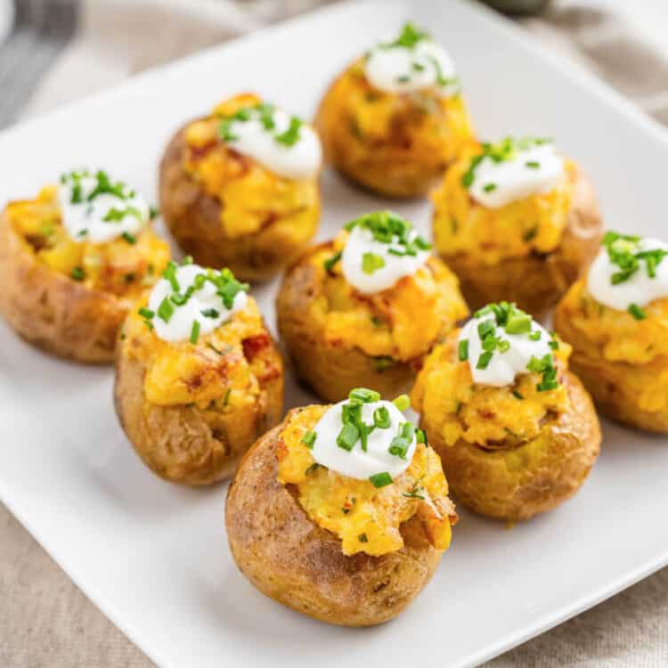 Mini Twice Baked Potatoes on serving dish