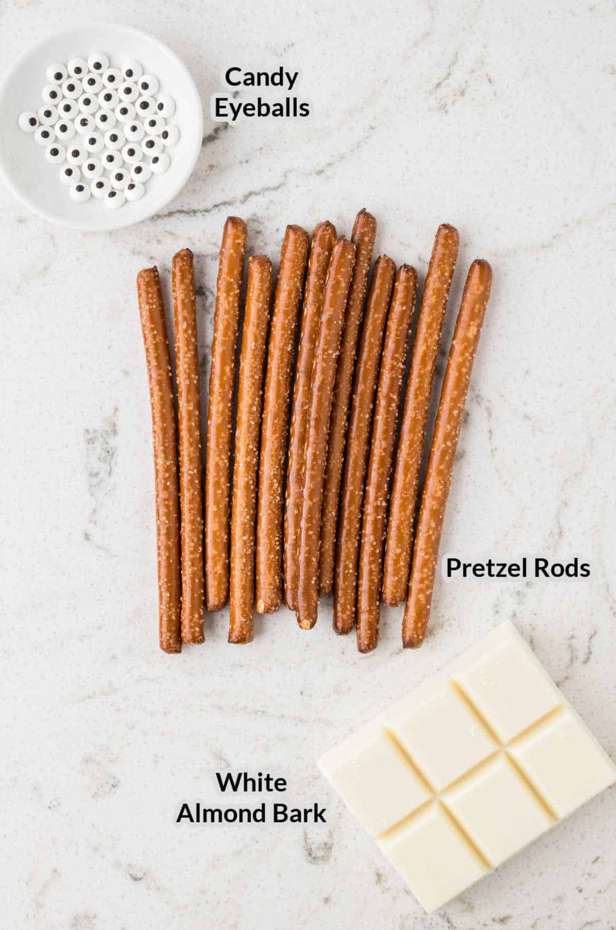 Overhead Image of the Mummy Pretzel Rods Ingredients